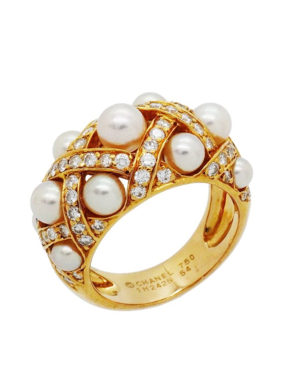 Chanel Ring Baroque Collection 18K Yellow Gold Diamond Pearl